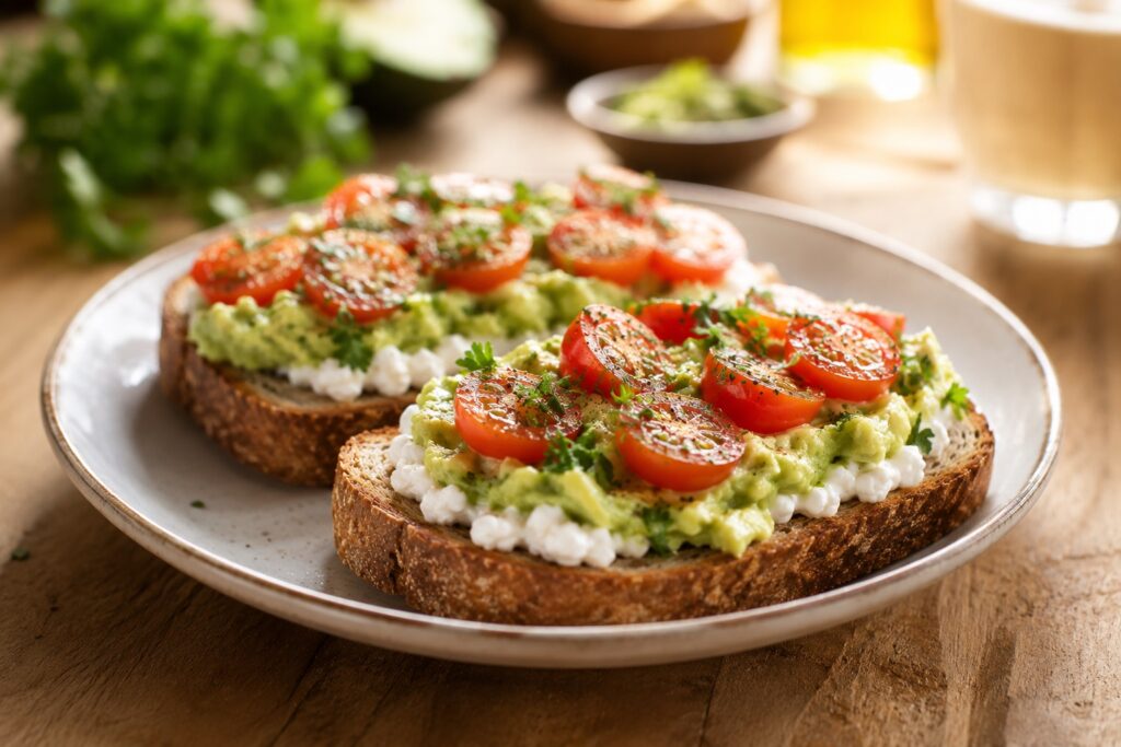 Avocado Cottage Cheese Toast (Low Calorie & High Protein) avocado cottage cheese toast