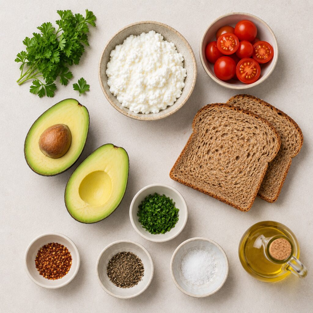 Avocado Cottage Cheese Toast (Low Calorie & High Protein) avocado toast ingredients