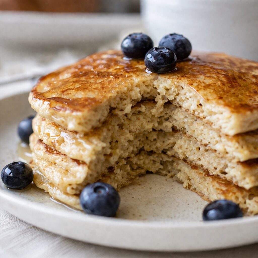 Low Calorie Oatmeal Pancakes (Healthy & High Protein) fluffy oatmeal pancakes.