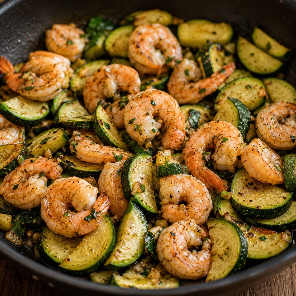 High Protein 1000 Calorie Meal Plan Easy Recipes garlic shrimp zucchini skillet