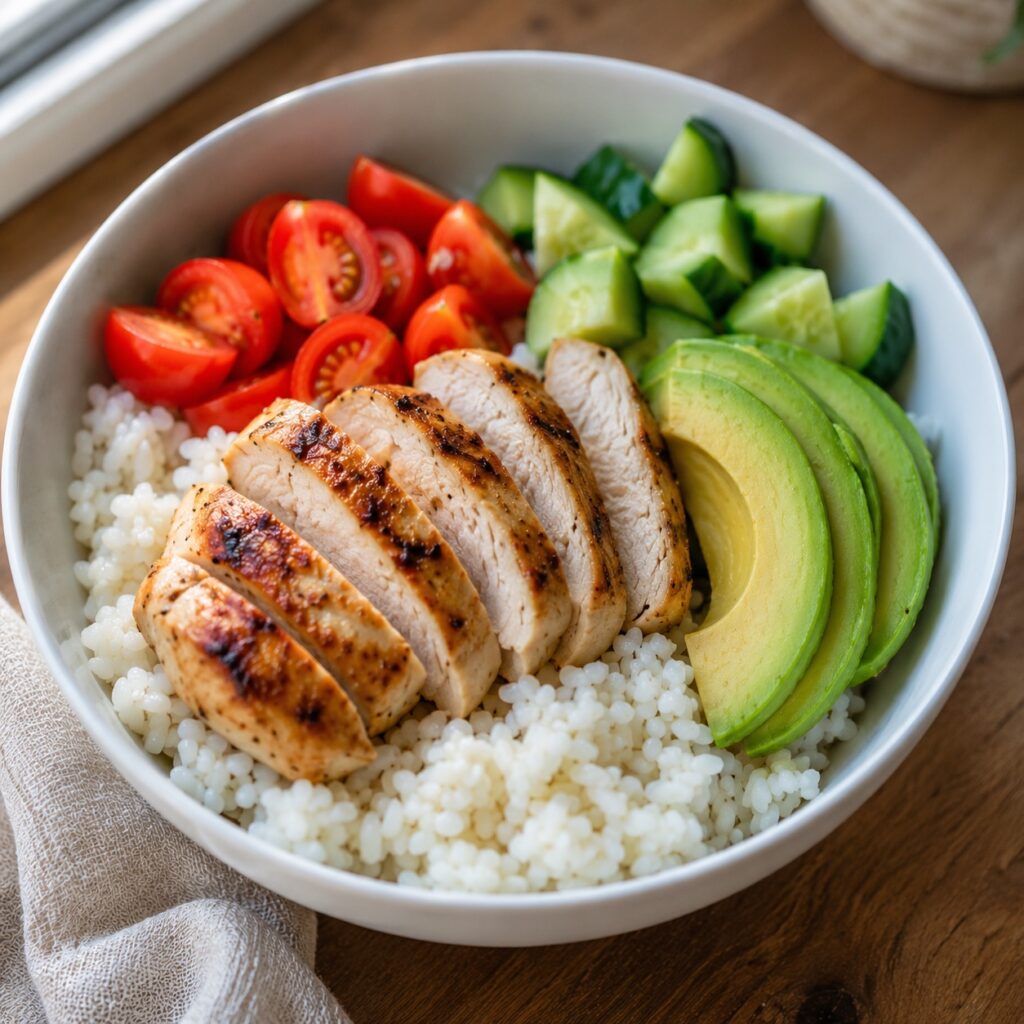 healthy chicken rice bowl