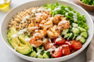 healthy shrimp quinoa bowl