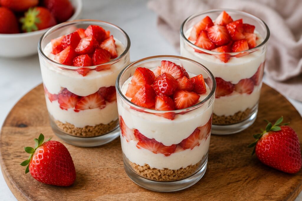 Strawberry Cottage Cheese Cheesecake Cups healthy strawberry cheesecake cups