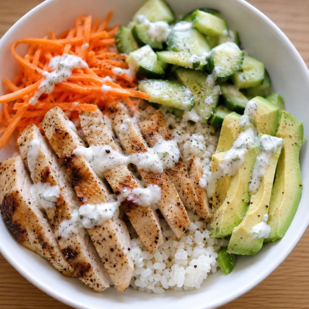 Healthy Chicken Rice Bowl – Easy Low Calorie Lunch Recipe homemade chicken rice bowl.