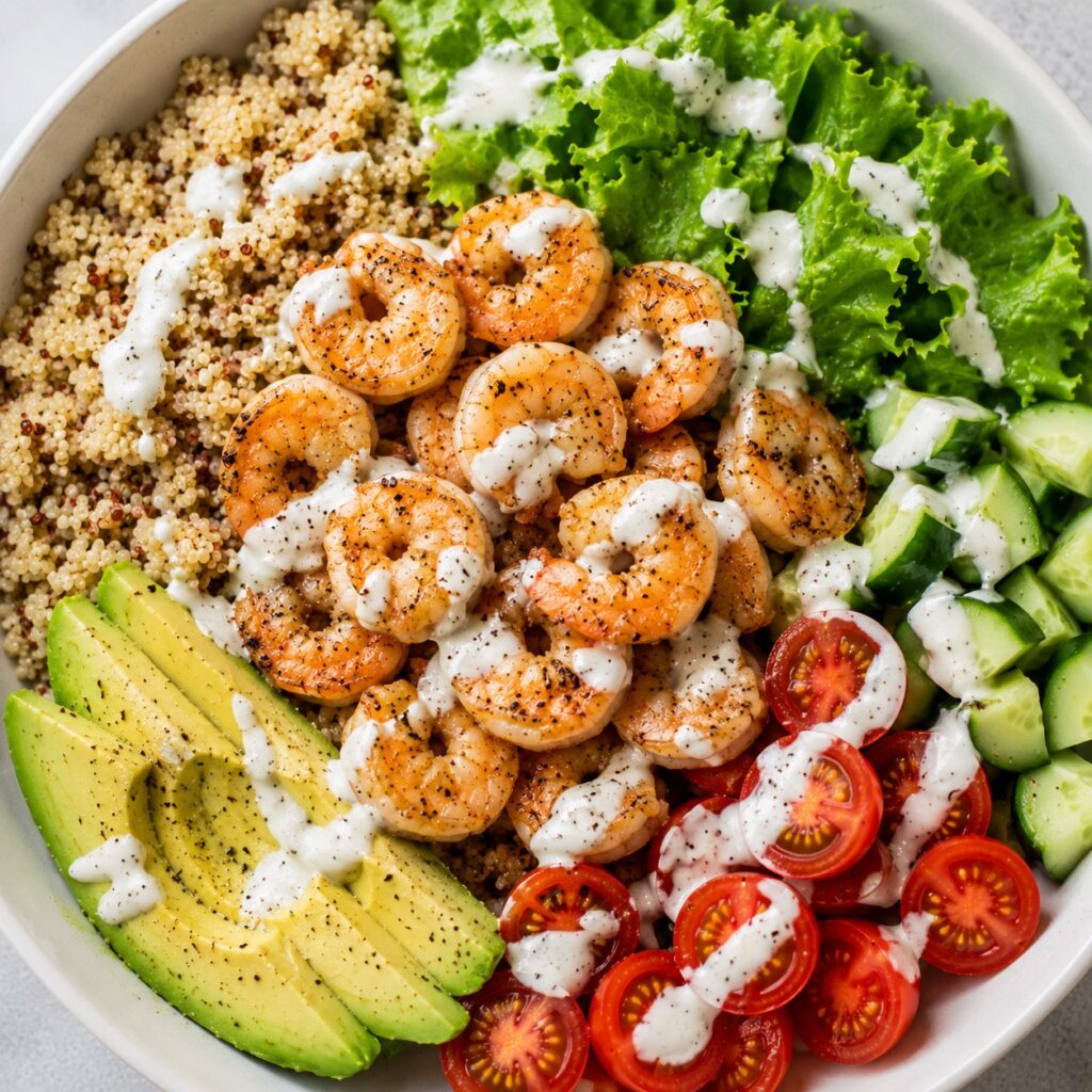 homemade shrimp quinoa bowl