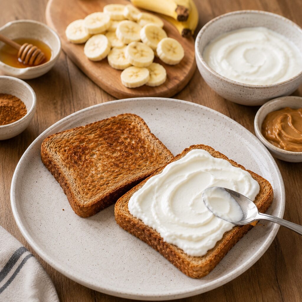 Banana Peanut Butter Yogurt Toast making banana yogurt toast