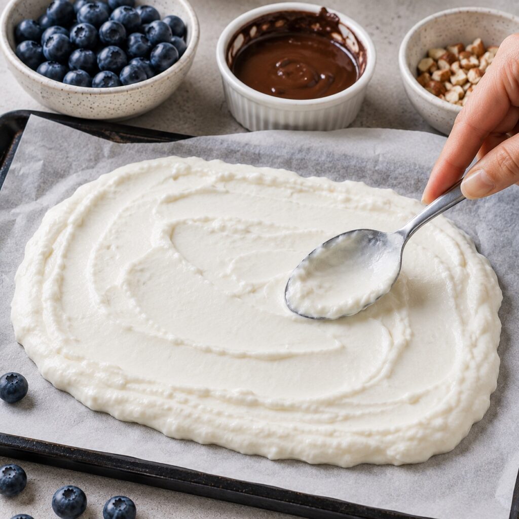 Healthy Blueberry Yogurt Bark making blueberry yogurt bark