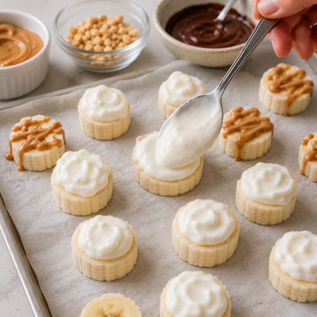Frozen Peanut Butter Banana Yogurt Bites making frozen yogurt bites
