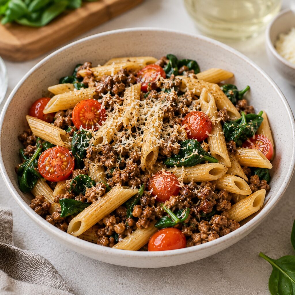 Simple High Protein 2000 Calorie Meal Plan for Everyday Healthy Eating beef pasta protein bowl