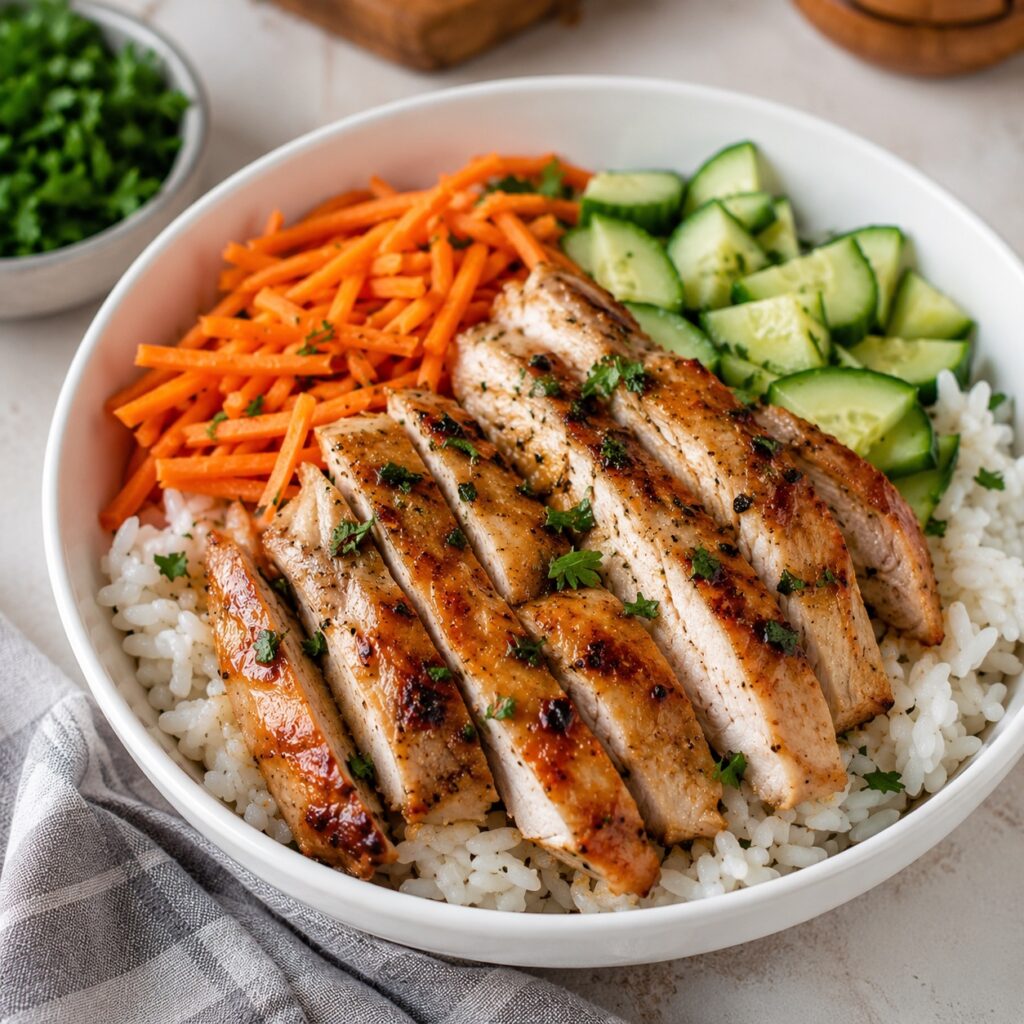 High Protein 2000 Calorie Meal Plan for Healthy Eating garlic chicken rice bowl