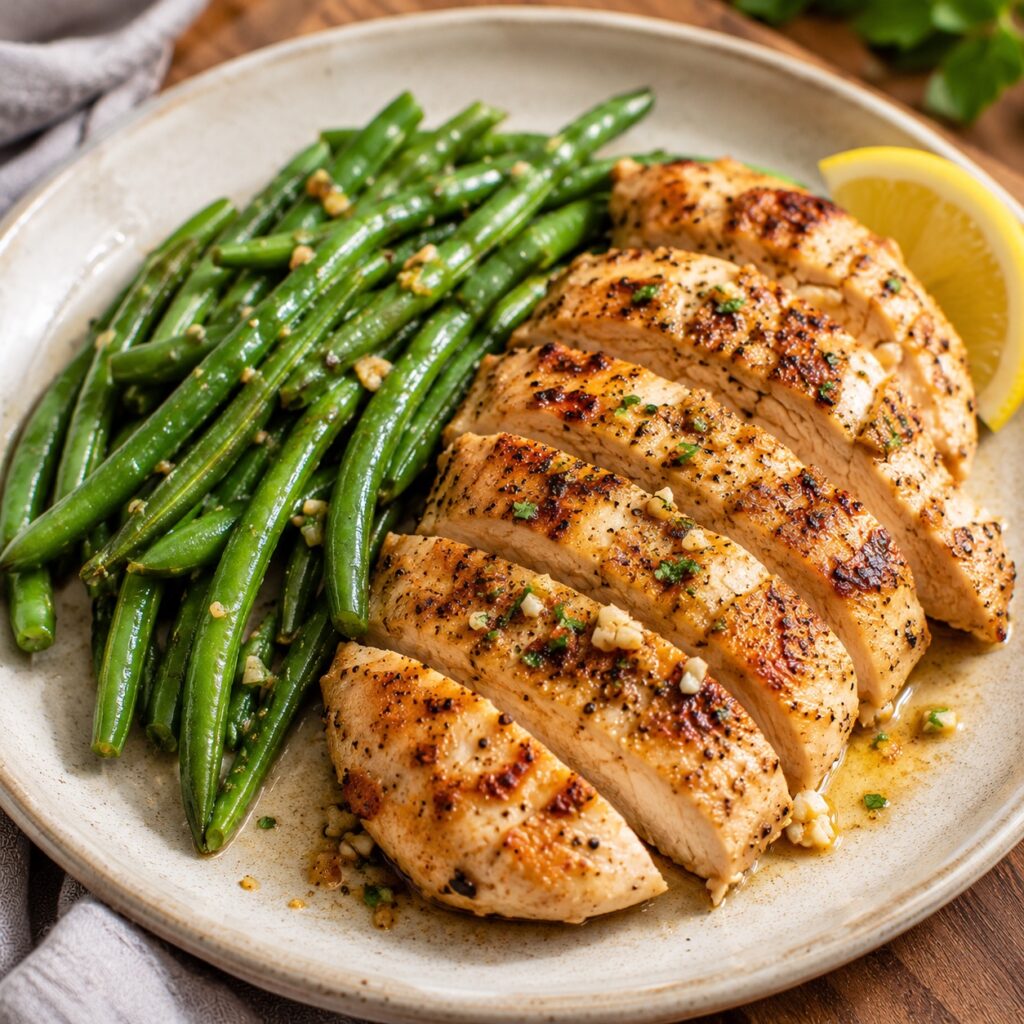 Healthy High Protein Meal Plan Under 1500 Calories lemon garlic chicken green beans