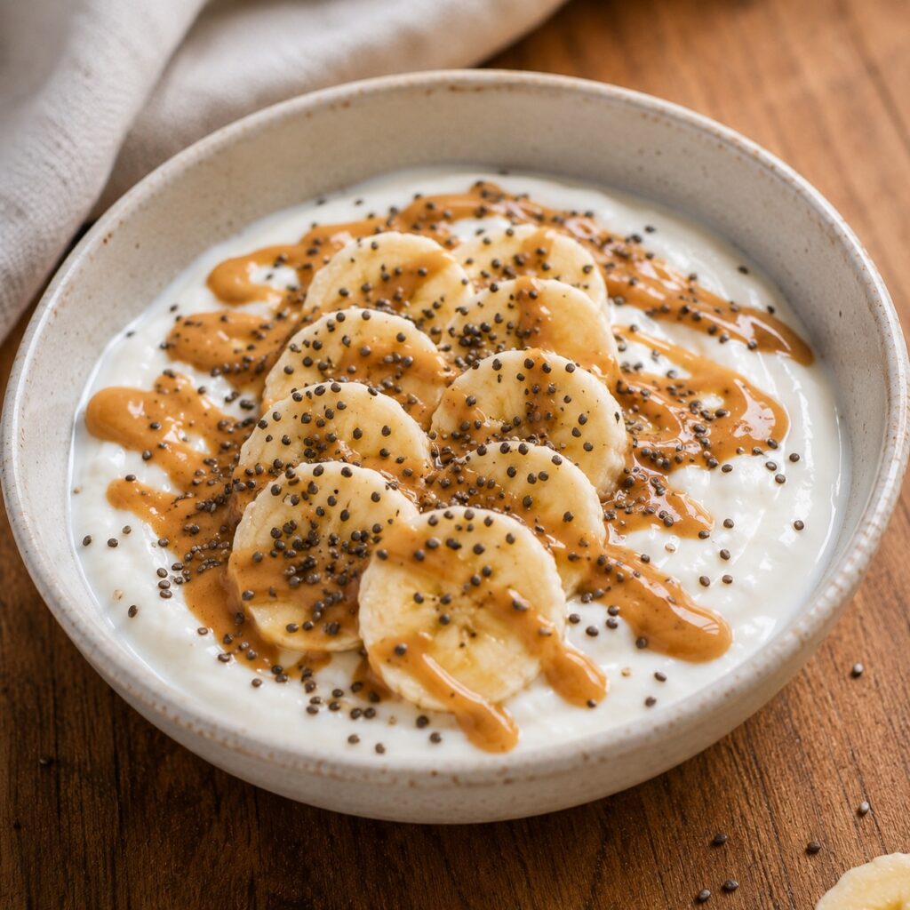 Easy High Protein 1500 Calorie Menu for Fat Loss peanut butter protein yogurt bowl