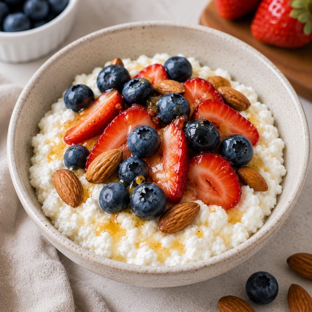 Healthy High Protein 2000 Calorie Meal Plan for Easy Meal Prep protein berry cottage cheese bowl
