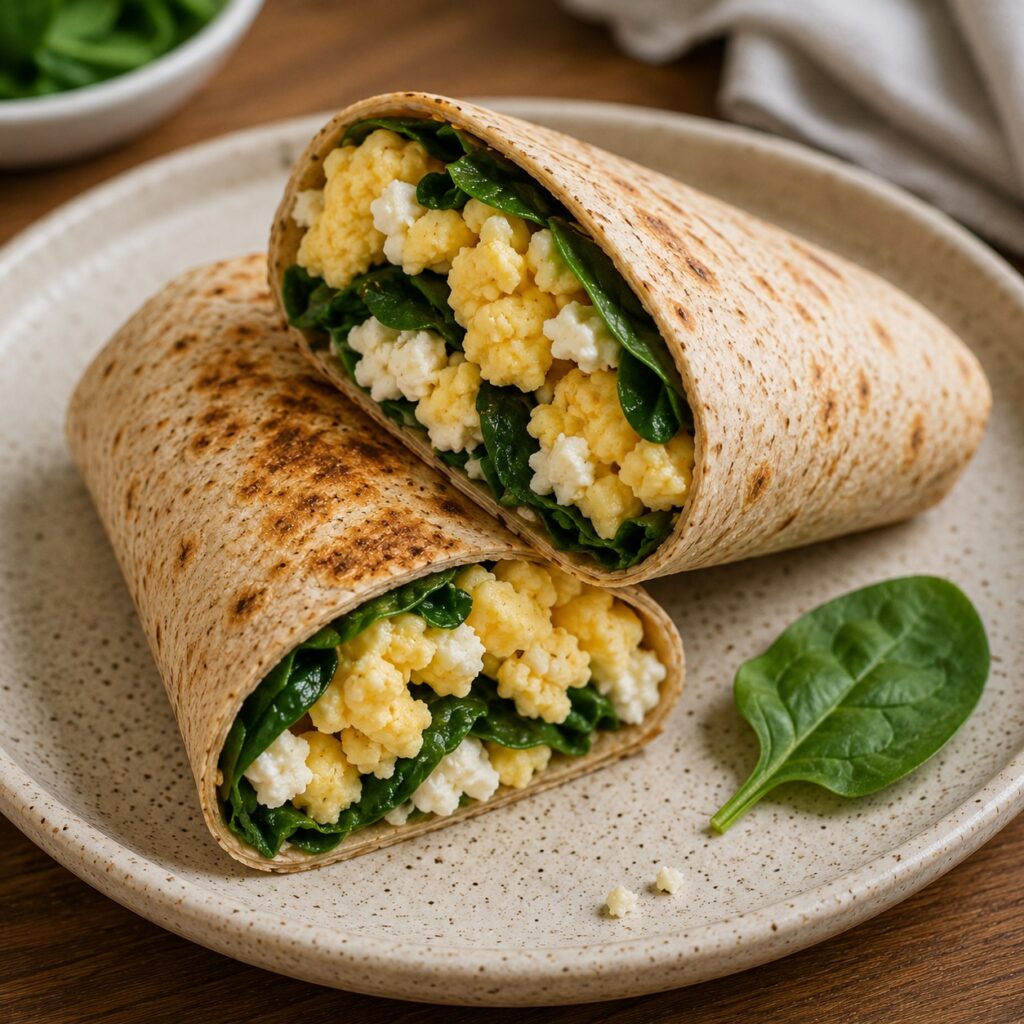 Easy High Protein 1500 Calorie Menu for Fat Loss spinach feta egg wrap