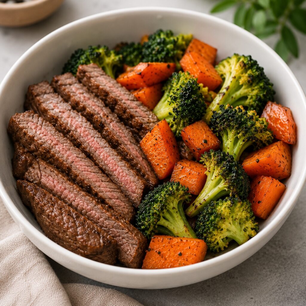 High Protein 1000 Calorie Meal Plan Simple Healthy Recipes steak roasted vegetable protein bowl