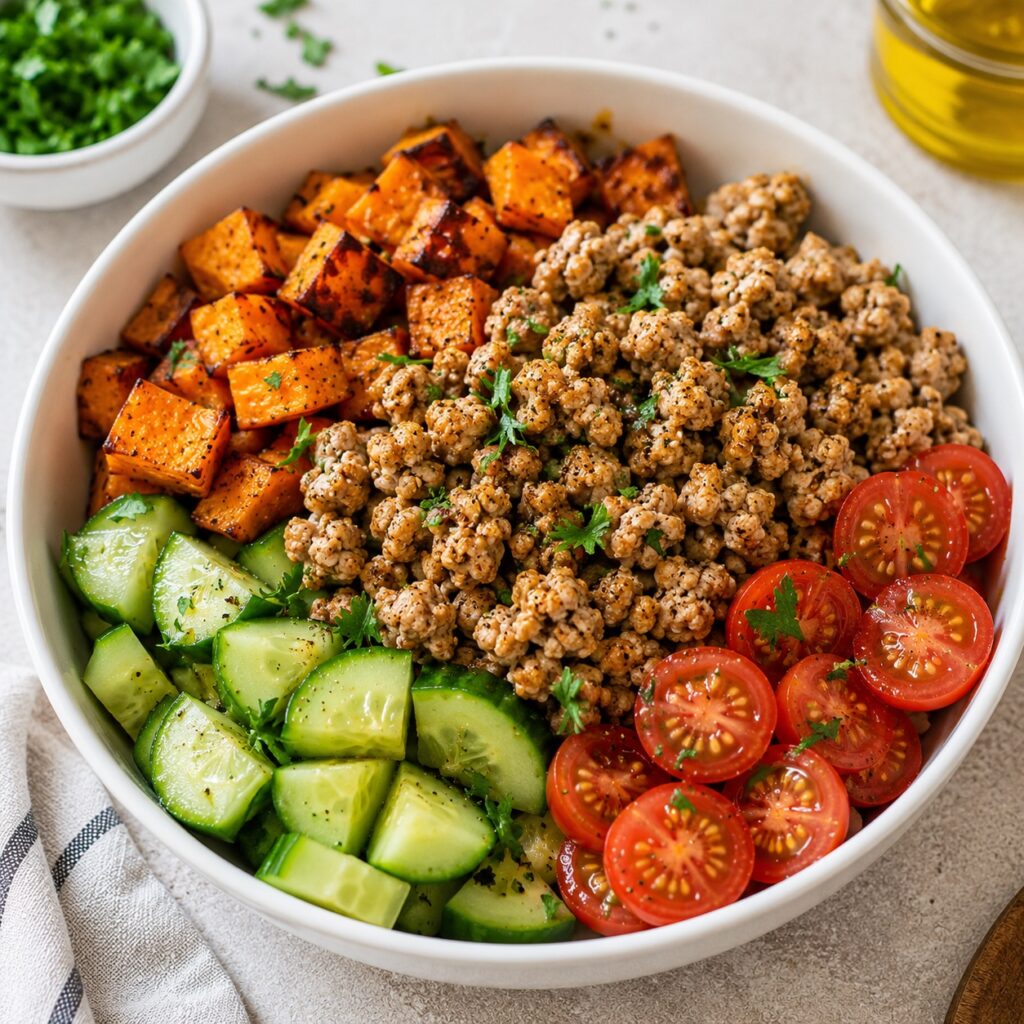 Easy High Protein 2000 Calorie Meal Plan for Balanced Eating turkey sweet potato protein bowl