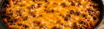 budget cheesy beef pasta skillet