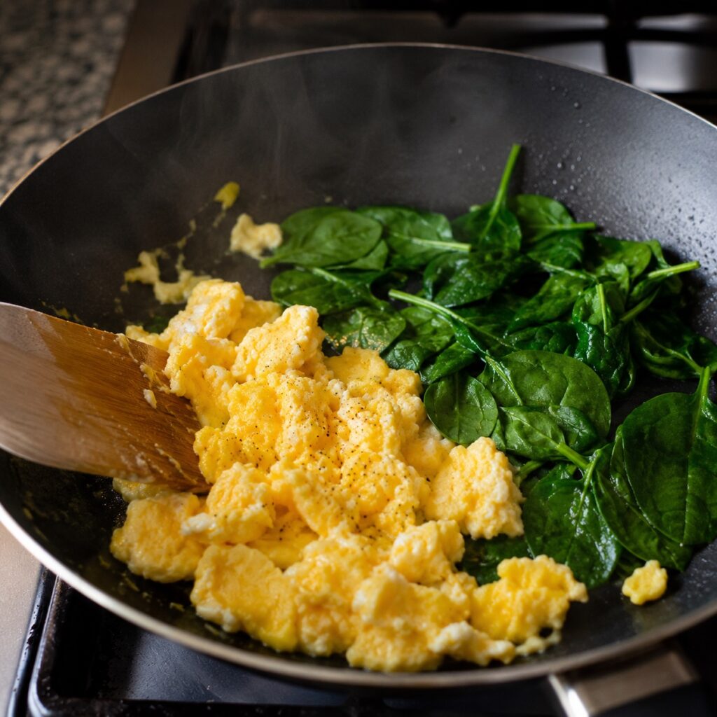Healthy Breakfast Egg and Cottage Cheese Bowl cooking healthy breakfast eggs