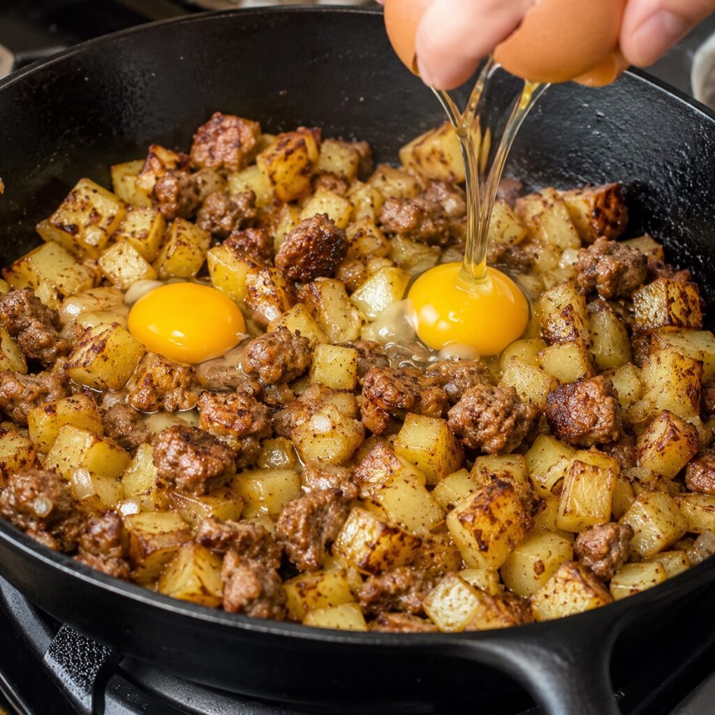 Budget Breakfast Under $10 cooking sausage egg breakfast skillet