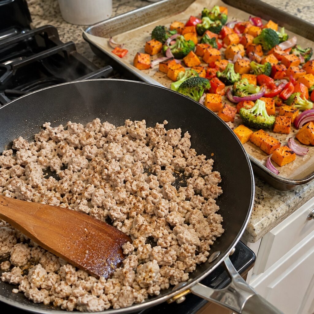 cooking turkey sweet potato bowl