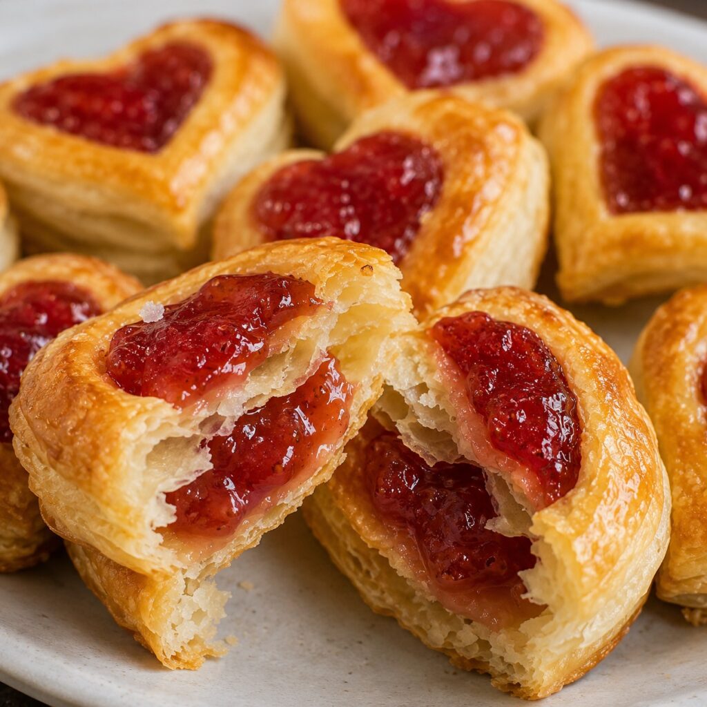 2 Ingredient Puff Pastry Strawberry Hearts flaky puff pastry strawberry hearts close up