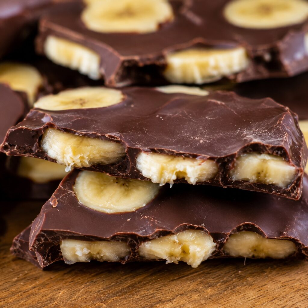 2 Ingredient Chocolate Banana Bark frozen chocolate banana bark close up