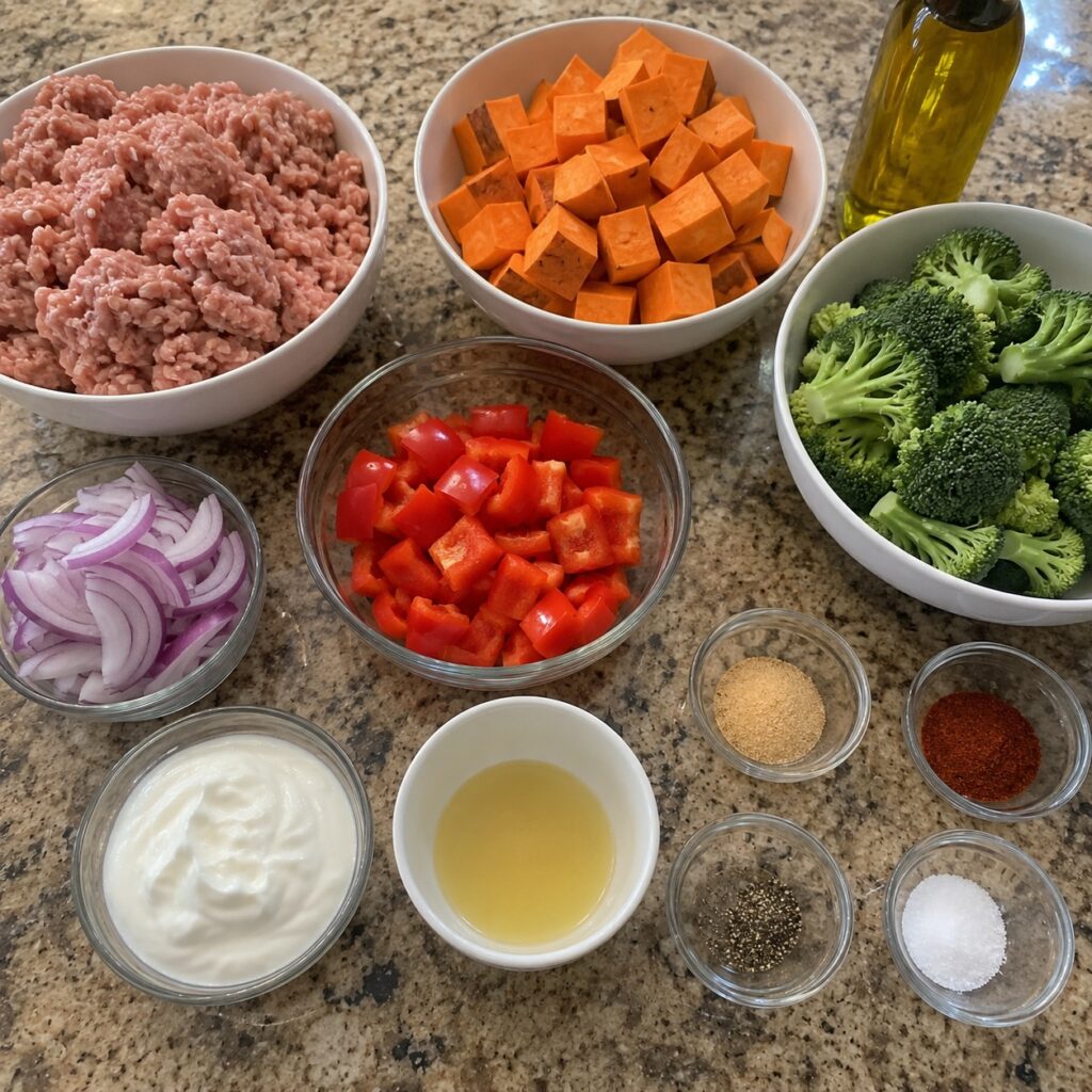 ingredients turkey sweet potato bowl
