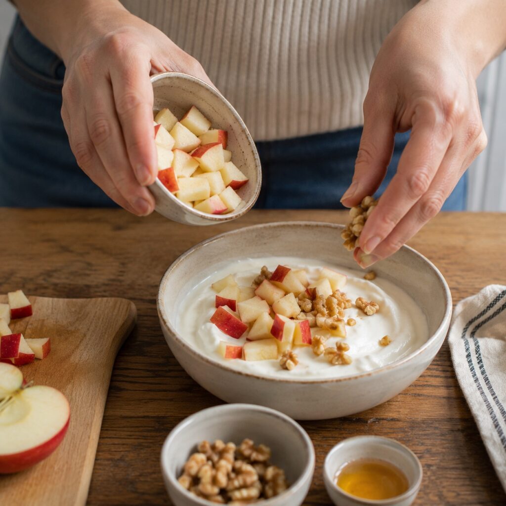making healthy yogurt breakfast bowl