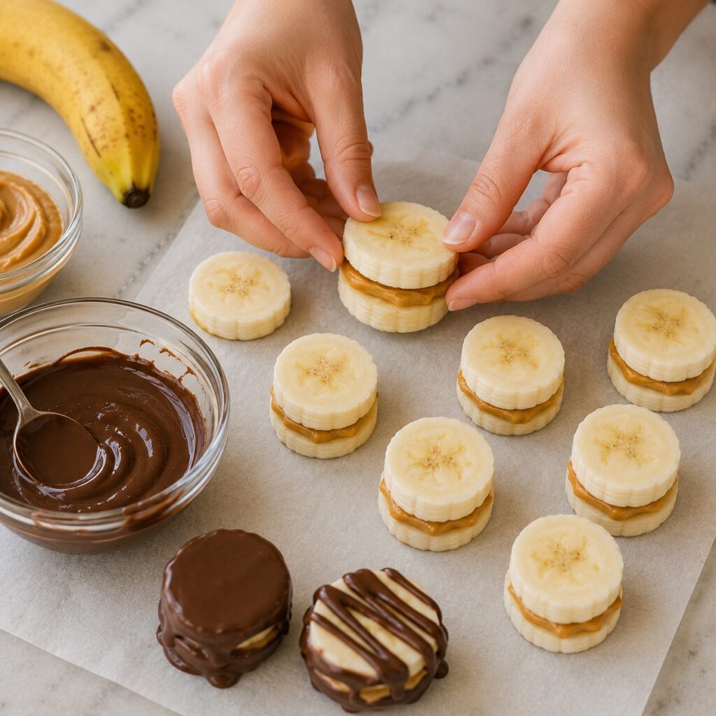 Easy 3 Ingredient Peanut Butter Banana Bites making peanut butter banana bites