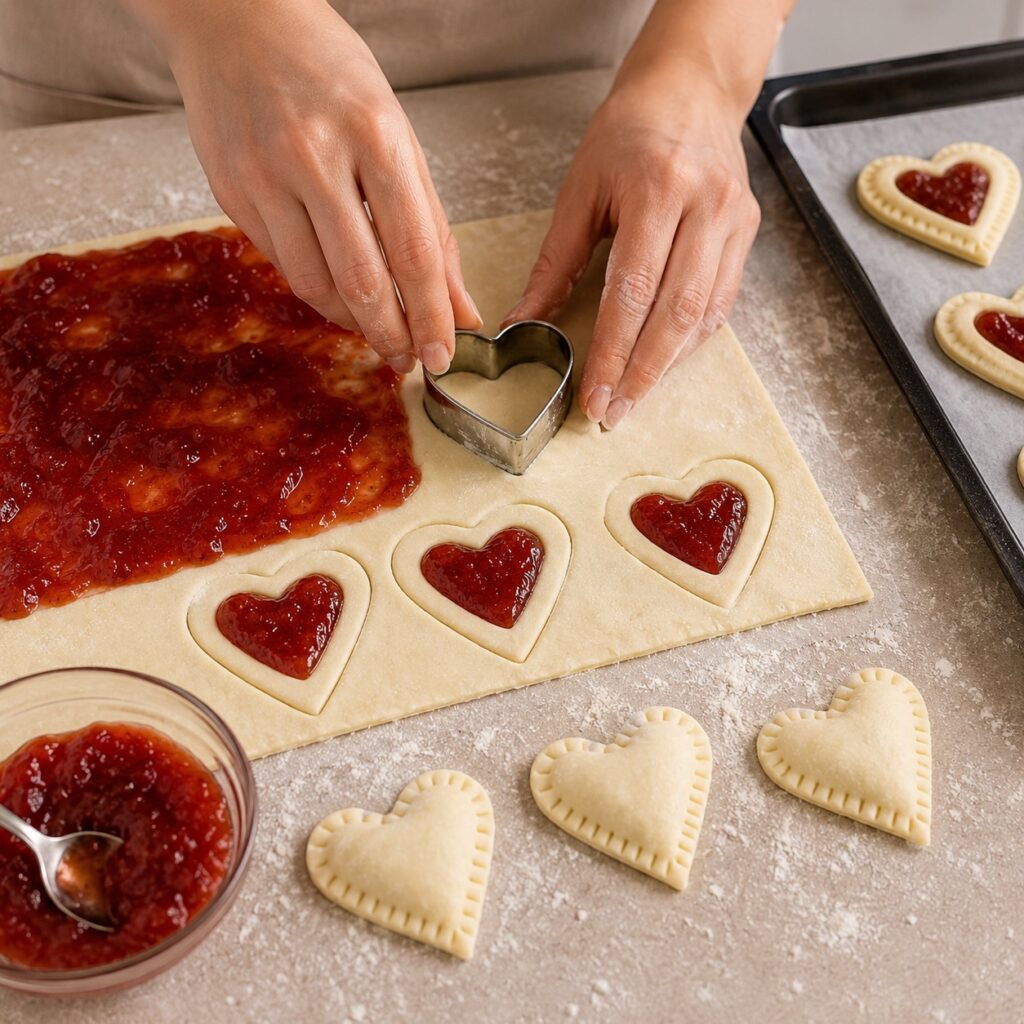 2 Ingredient Puff Pastry Strawberry Hearts making puff pastry strawberry hearts