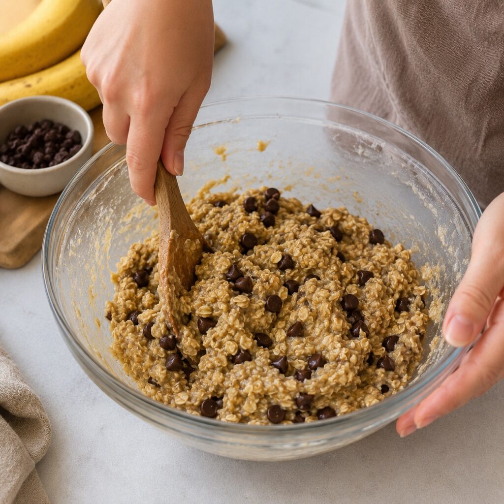 Easy 3 Ingredient Banana Oat Cookies mixing banana oat cookie dough