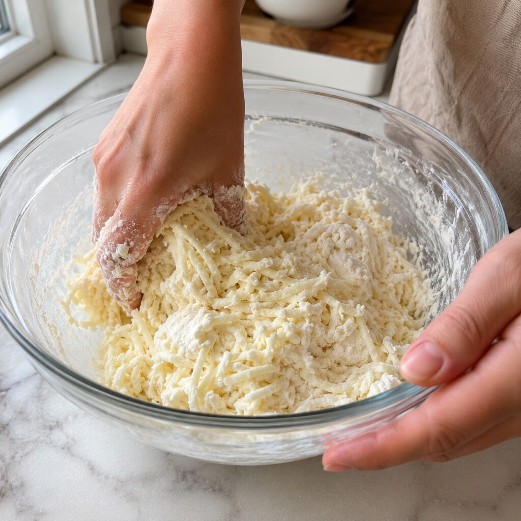 Easy 3 Ingredient Cheese Bread mixing cheese bread dough