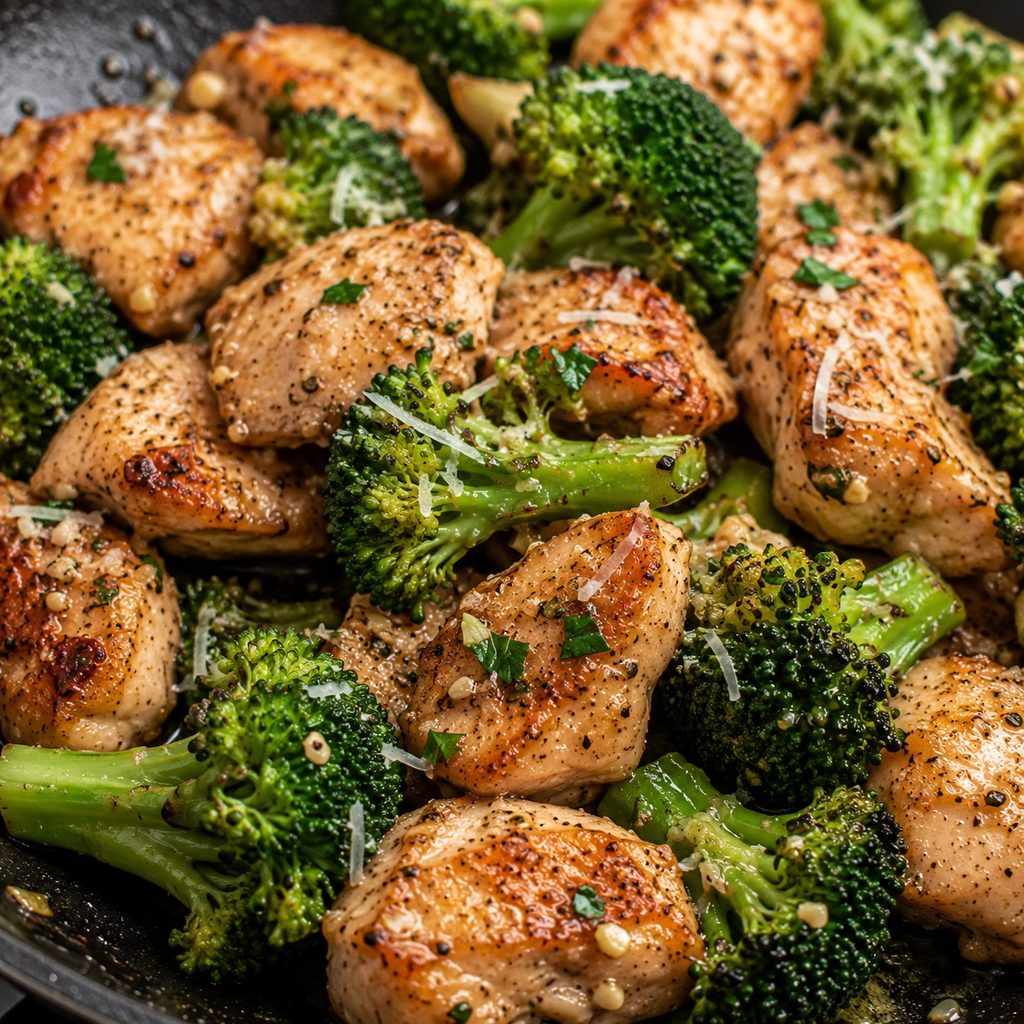 Easy Keto Garlic Butter Chicken with Broccoli close up keto garlic butter chicken