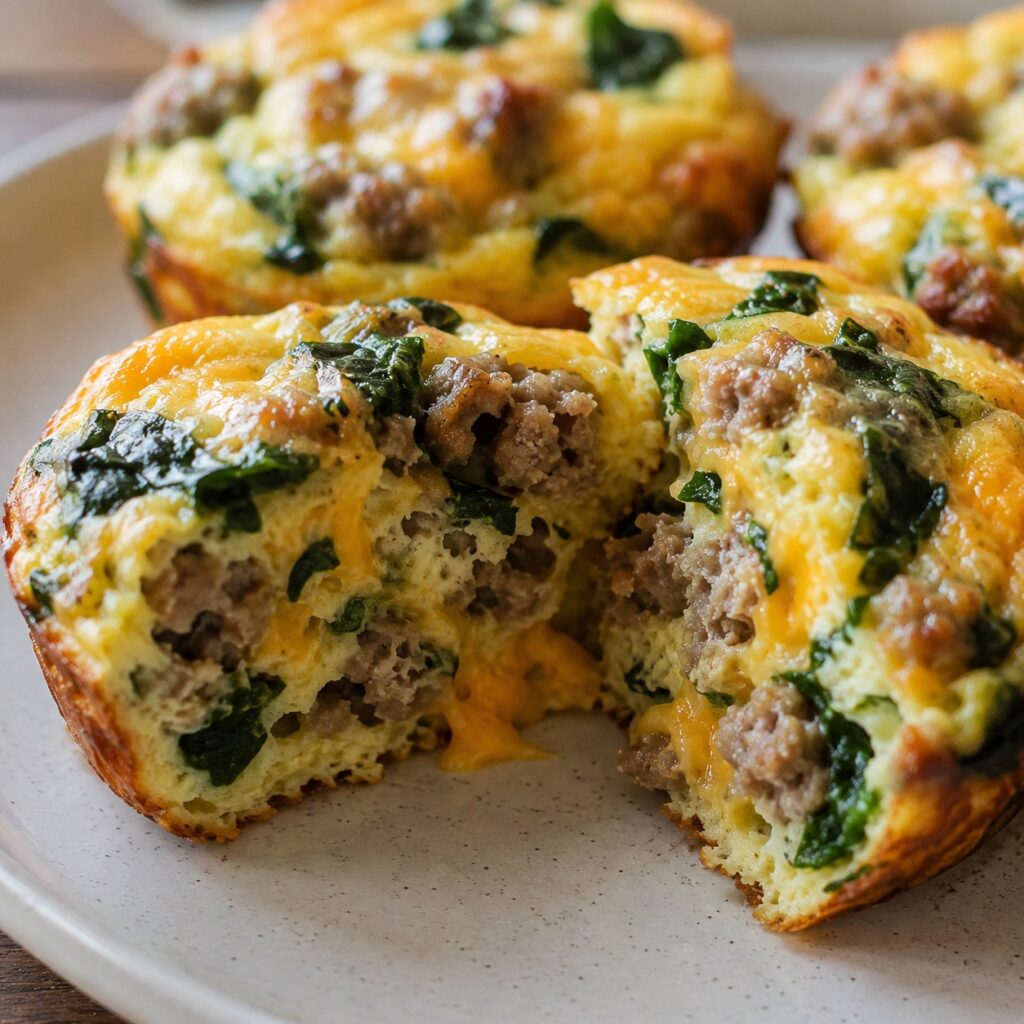 Keto Sausage and Spinach Egg Muffins close up keto sausage spinach egg muffin