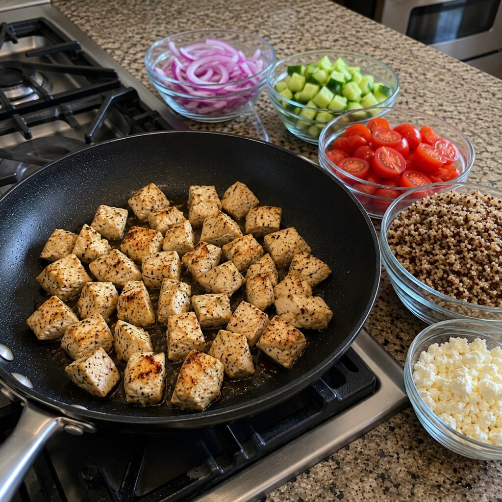 Healthy Mediterranean Chicken Quinoa Bowl cooking mediterranean chicken quinoa bowl