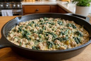 creamy spinach turkey skillet