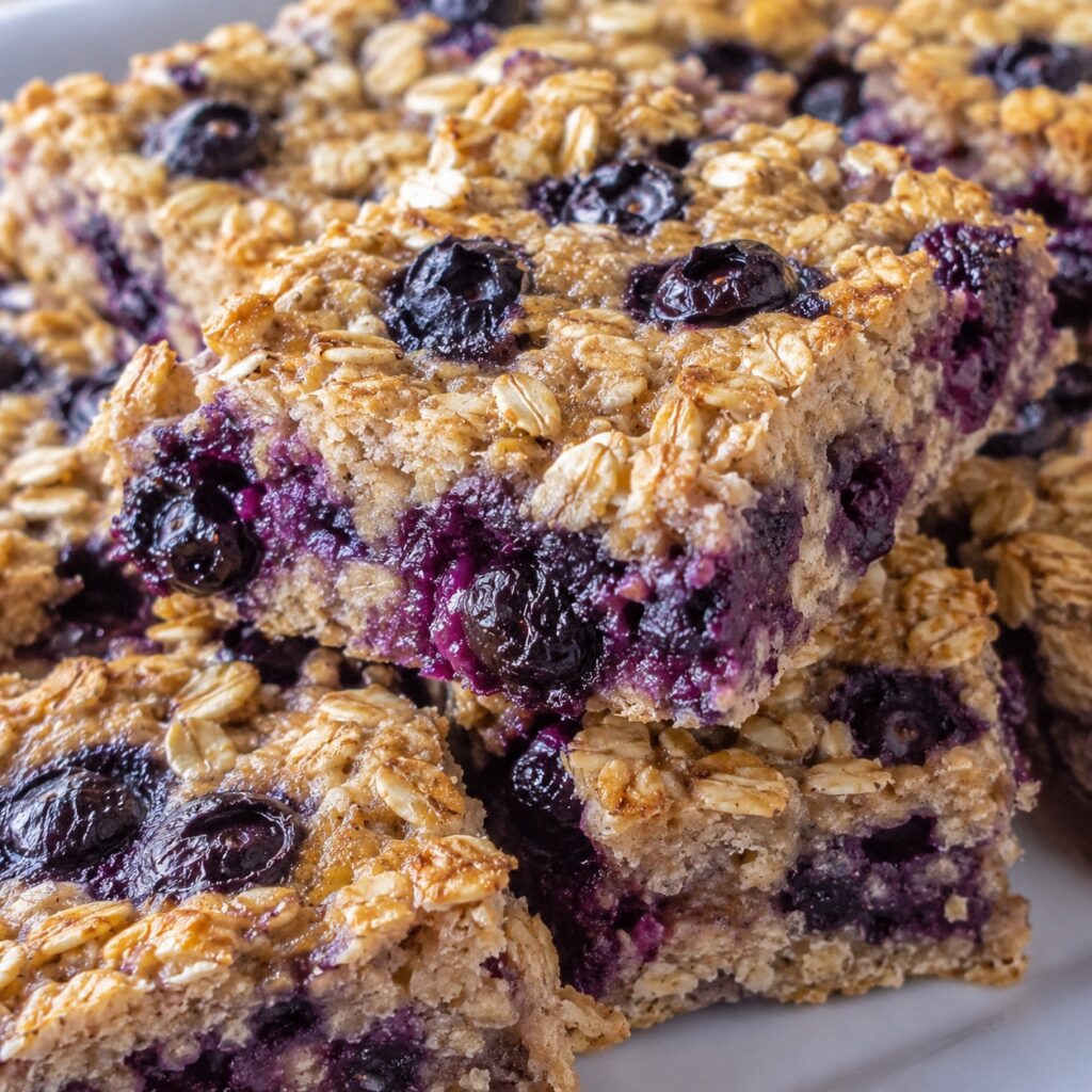 Healthy Blueberry Oatmeal Bars healthy blueberry oatmeal bars close up