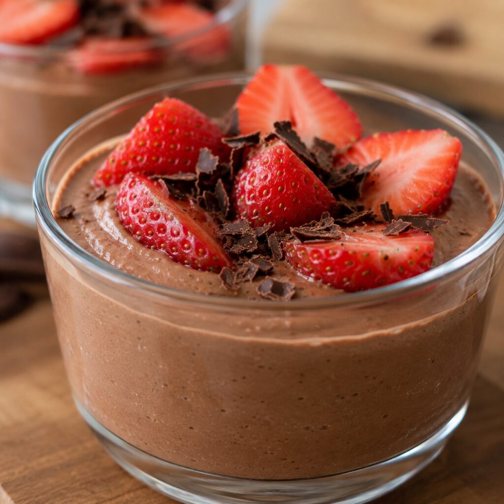 healthy chocolate cottage cheese mousse close up