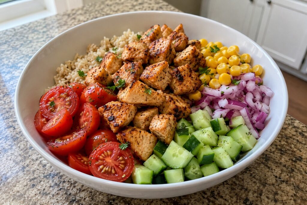 healthy garlic lime chicken rice bowl