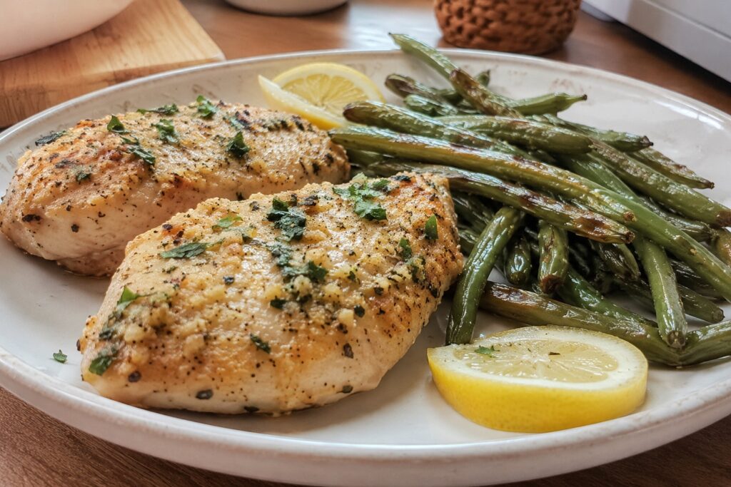 Garlic Parmesan Chicken and Green Beans healthy garlic parmesan chicken green beans
