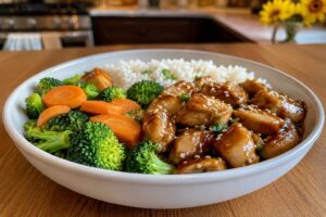 healthy honey garlic chicken rice bowl