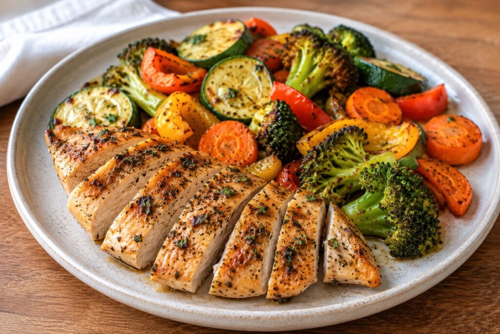 healthy lemon herb chicken roasted vegetables
