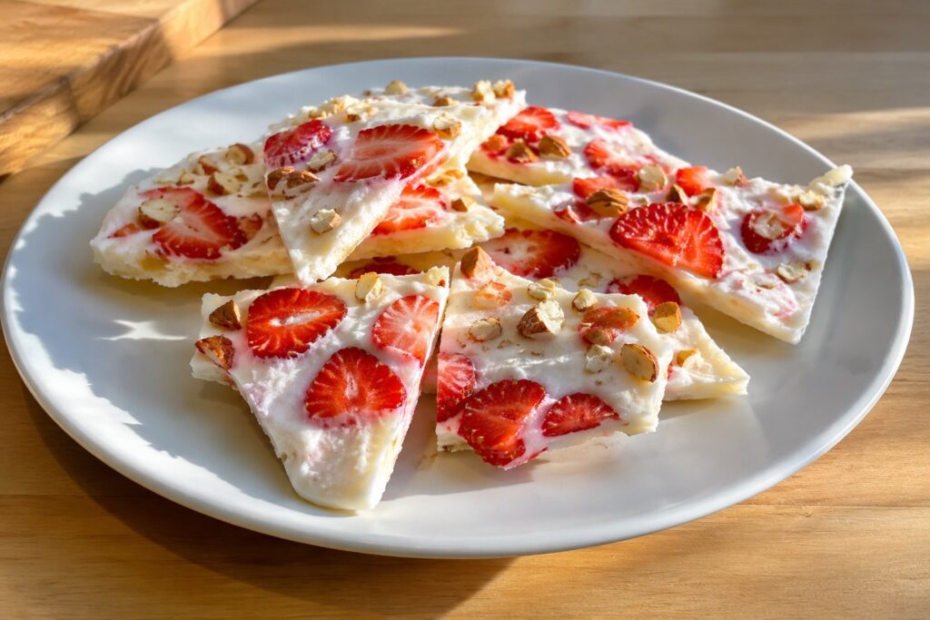 Healthy Strawberry Yogurt Bark High Protein Dessert healthy strawberry yogurt bark dessert