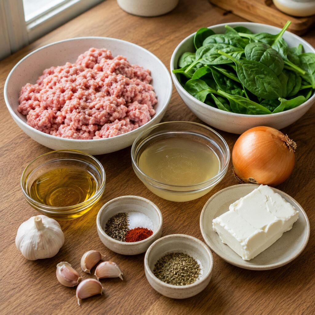 Creamy Spinach Turkey Skillet Healthy Dinner ingredients creamy spinach turkey skillet
