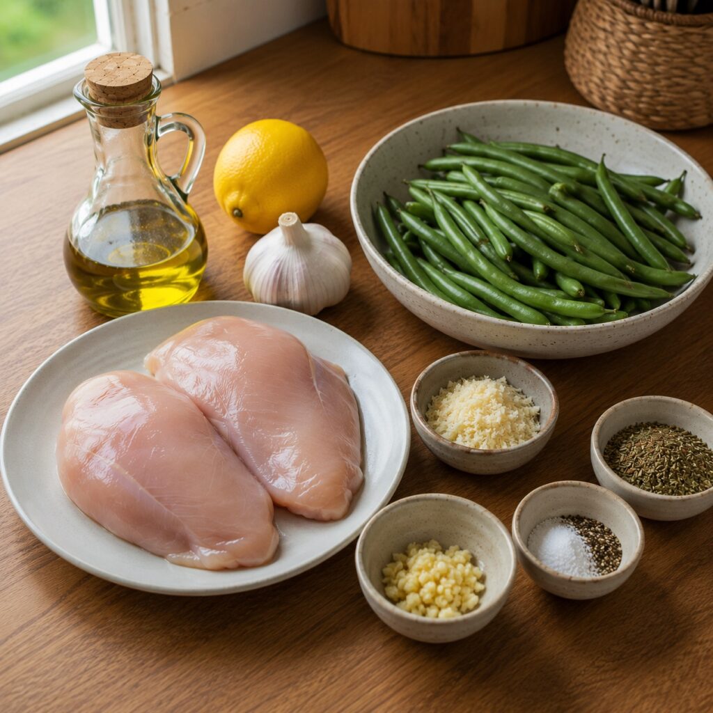 Garlic Parmesan Chicken and Green Beans ingredients garlic parmesan chicken green beans