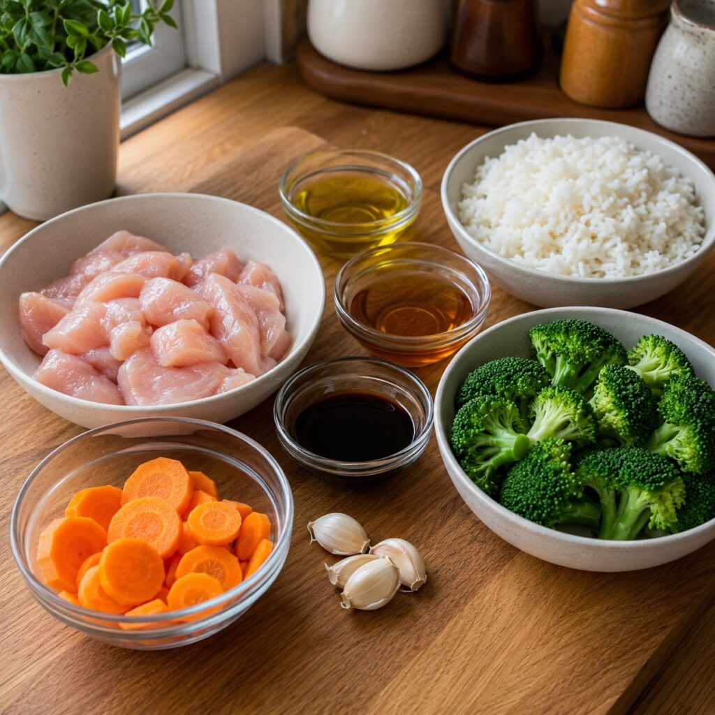 Easy Honey Garlic Chicken Rice Bowl ingredients healthy honey garlic chicken rice bowl