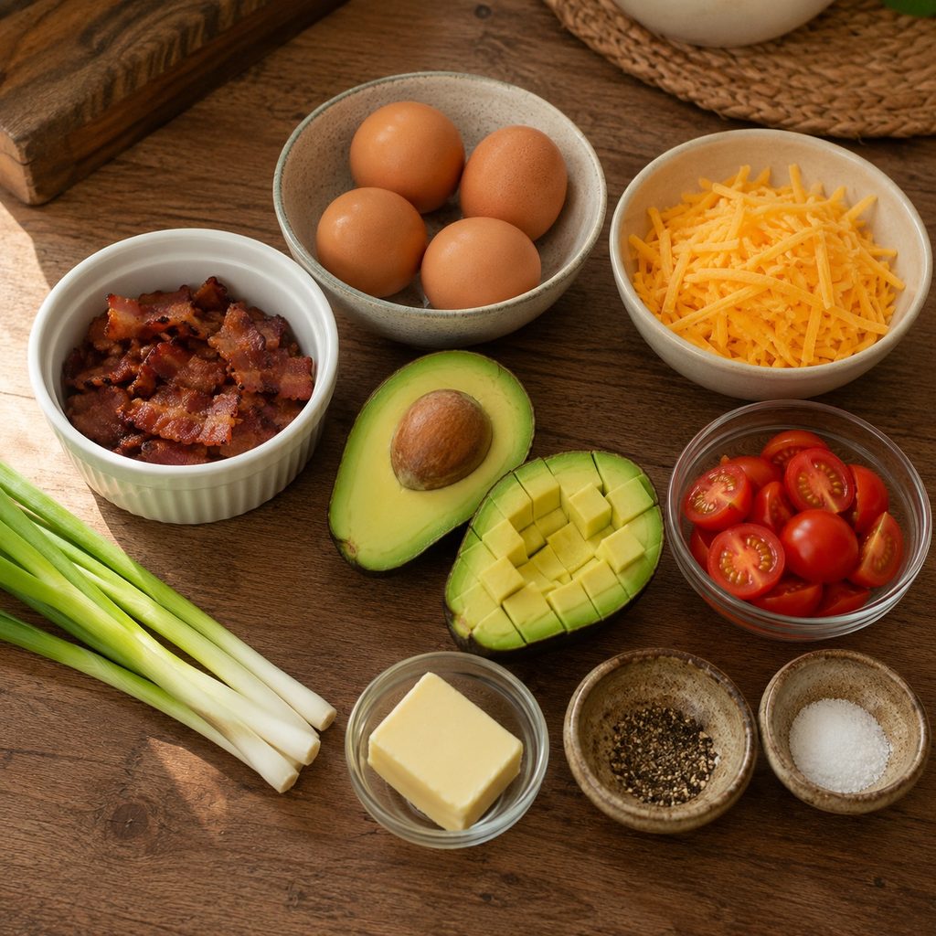 ingredients keto bacon avocado breakfast bowl