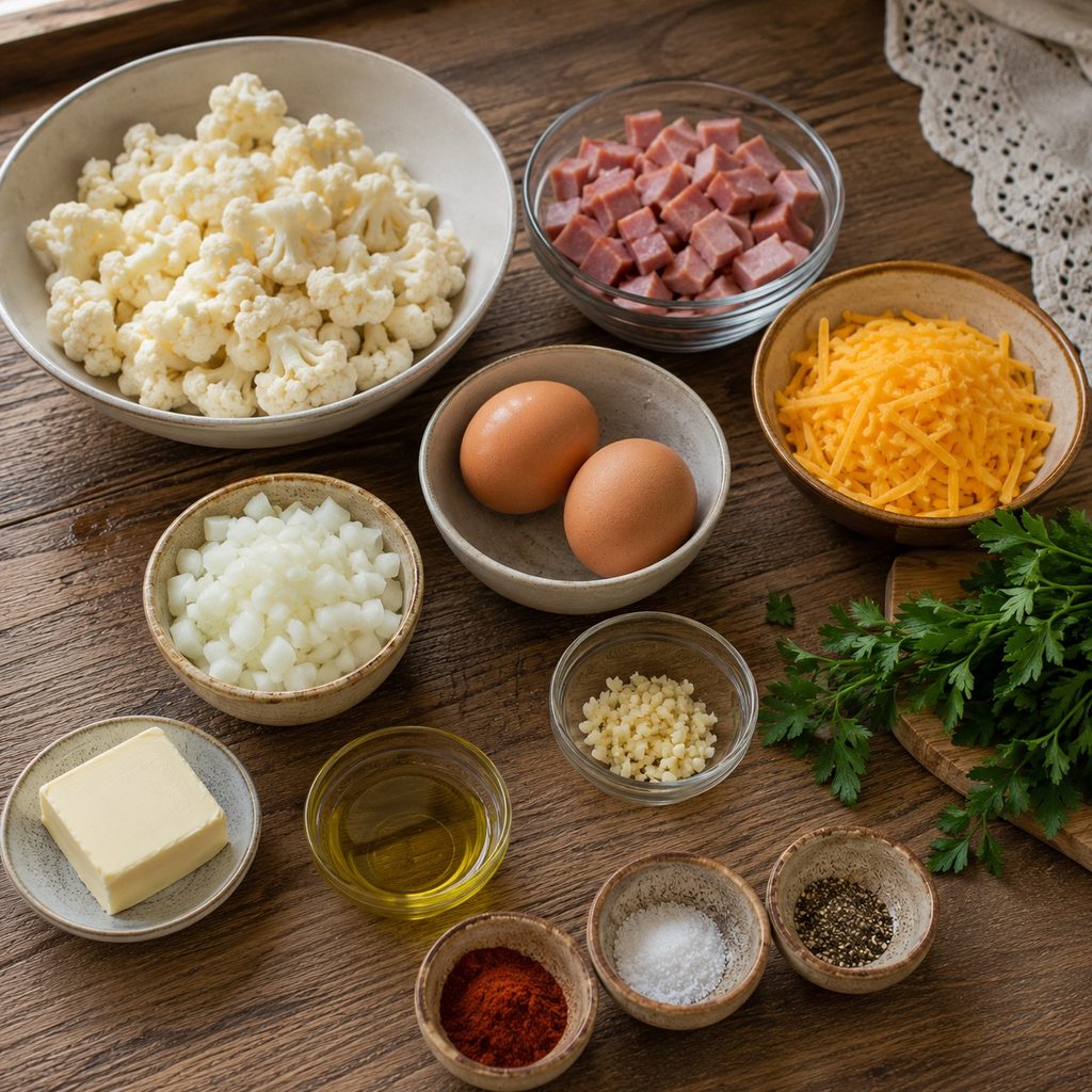 ingredients keto ham cheese cauliflower hash