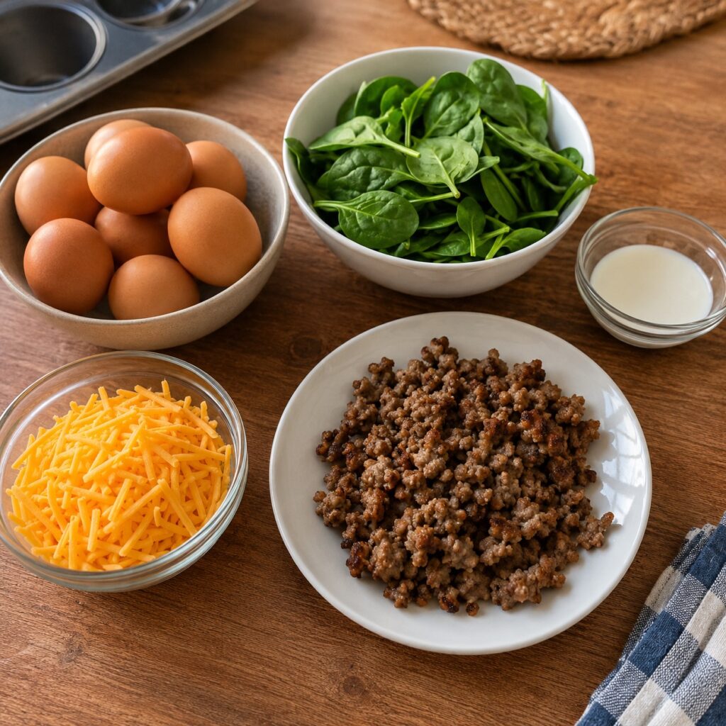 Keto Sausage and Spinach Egg Muffins ingredients keto sausage spinach egg muffins