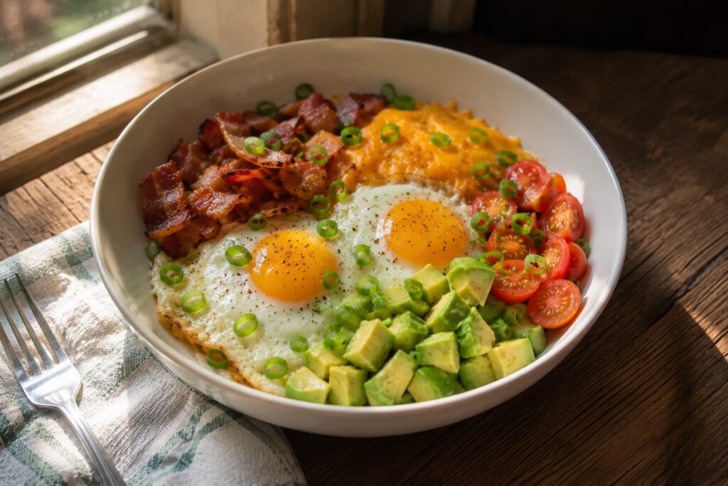 keto bacon avocado breakfast bowl